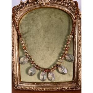 Vintage Murano Crackle Glass Necklace Foil Beads Italy Style Art Glass 1950s